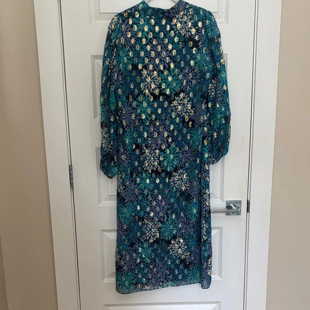 Sail to Sable Blue Metallic Midi Floral Dress - Picture 3 of 3